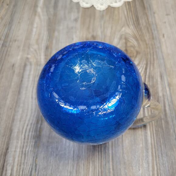 Vintage Blue Crackle Glass Pitcher Mid Century Decor - Picture 5 of 5